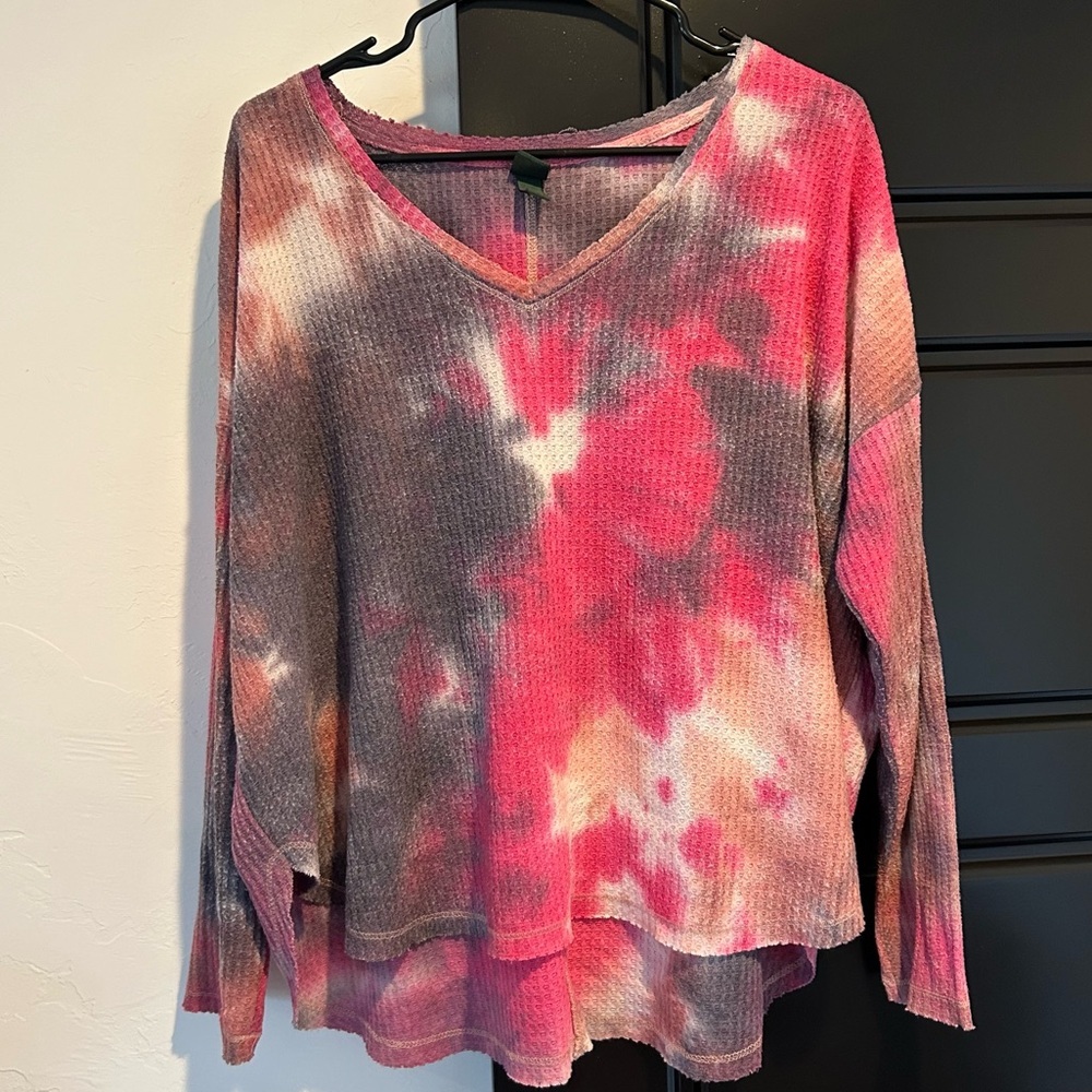 Wild Fable Pink Grey White Tie dye waffle long sleeve